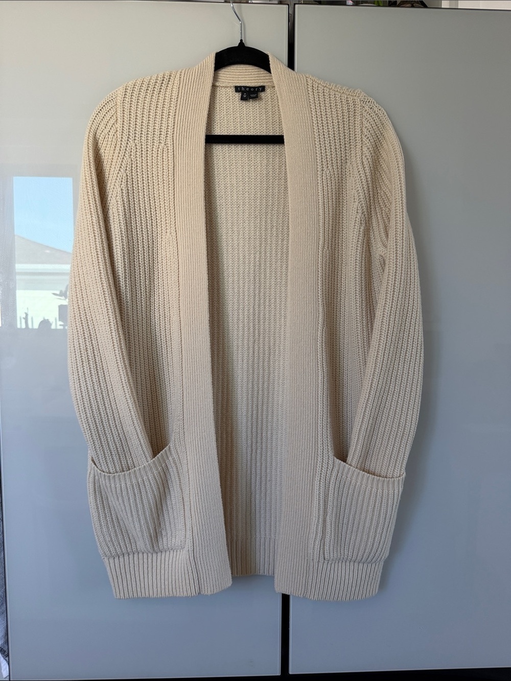 Theory Cream Open-Front Ribbed Cardigan